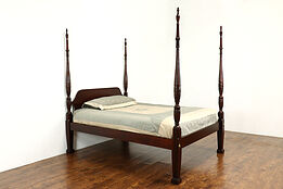 Georgian Style Vintage Mahogany Rice Poster Queen Size Bed, Drexel #39981