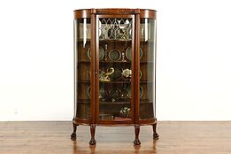 Victorian Oak Curved & Leaded Glass China or Curio Cabinet, Paw Feet #41157