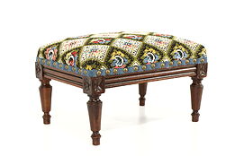 French Design Antique Carved Fruitwood Footstool, New Upholstery #41229
