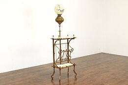 Victorian Antique Oil Piano Lamp & Music Stand, Onyx & Brass #41219