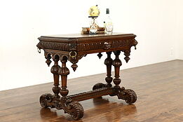 Renaissance Design Antique Italian Oak Library Table or Desk Carved Lions #40221
