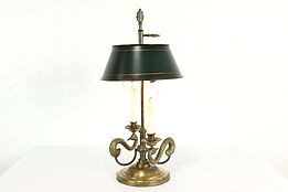 Swan Bouillotte Vintage Solid Brass Lamp, Tole Painted Shade, Chapman #41306