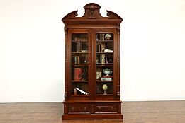 Victorian Antique Walnut & Burl Office or Library Bookcase, Wavy Glass #41298