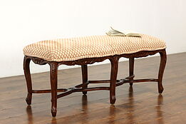 Country French Carved Fruitwood Upholstered Hall or Bedroom Bench #41179