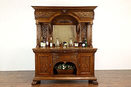 Renaissance Hand Carved Antique Oak Back Bar, China Cabinet, Sideboard #40483