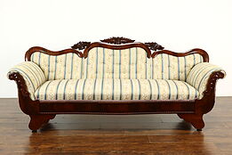 Victorian Antique Hand Carved Flame Grain Mahogany Sofa #40921
