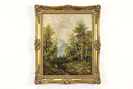 Forest & Mountain Spring Landscape Vintage Original Oil Painting 25" #40911