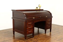 Traditional Antique Mahogany C Shape Roll Top Office or Library Desk #41376