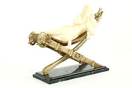 Cleopatra Art Deco Antique Statue Bronze & Marble Sculpture, Marble Base #41408