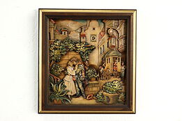 Young Lovers German Vintage Carved Wall Plaque After Spitzweg #40952