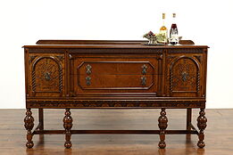Tudor Design Antique Oak & Birdseye Maple Buffet, Sideboard or Server #40227