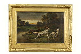 Hunting Dogs Pointing Victorian Original Antique Oil Painting Milno 23.5" #41054