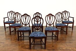 Set of 8 Georgian Vintage Shield Back Dining Chairs, New Upholstery #38853