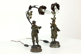 Pair of Art Nouveau  Harvester Sculptures Antique French Lamps, Bruchon #41338