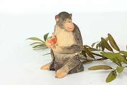 Swiss Hand Carved Vintage Monkey with Apple Sculpture  #41568