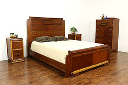 Art Deco Waterfall Design Vintage 4 Pc. Bedroom Set, Queen Size Bed #41331