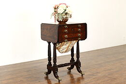 Georgian English Antique Drop Leaf Sewing Stand or End Table, Nightstand #41435