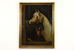 Young Horses or Colts Original Vintage Oil Painting, C J P 27"  #41686