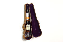 Folk Art Vintage Faux Gator Violin Case Wall Shelf, Wine & Glass Holder #41089
