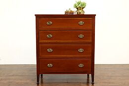 Sheraton Antique 1820s Solid Cherry Dresser or Tall Chest, Banded Drawers #41678
