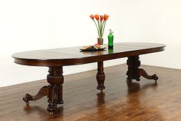 Victorian Antique Oak 48" Dining Table, 6 Leaves, Paw Feet, Extends 10' #35925