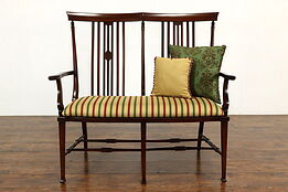 Art Nouveau Antique Mahogany Hall Bench or Settee, New Upholstery #40392