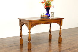 Tudor Design Antique Carved Walnut Library, Office or Breakfast Table #38350