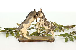 Hand Carved Vintage Baby Goats Playing Alpine Sculpture, Anri #41374