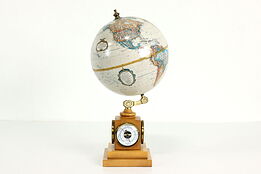 Library or Office Vintage 9" World Globe & Meters, Maple Base, Replogle #41785