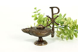 Miniature Vintage Greek Bronze Oil Lamp, Chi Rho Christ Symbol #41210