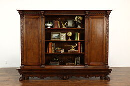 Renaissance Vintage Mahogany Office or Library Bookcase, Carved Figures #40250