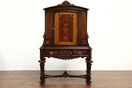 Tudor Design Antique Carved & Marquetry China or Bar Cabinet, Rockford #41713