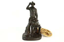 Western Cowboy with Saddle Resin Composite Vintage Sculpture, Garman #40918