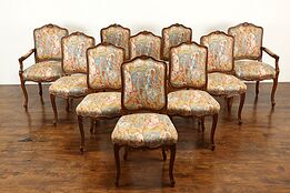 A Set of 10 Country French Farmhouse Vintage Carved Beech Dining Chairs #38702