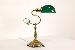 Victorian Antique Office Desk Lamp, Emerald Glass Shade, Rembrandt #41621