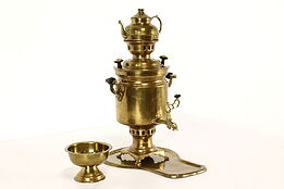 Farmhouse Russian Brass Samovar, Tea Kettle, Sugar Bowl & Tray #41081