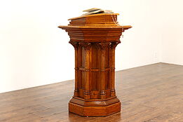 Gothic Antique Oak & Leather Podium, Reception Desk or Bible Stand #41639