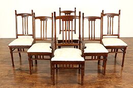 Victorian Eastlake Set of 6 Carved Oak Antique Dining Chairs, New Seats #37629