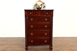 Empire Antique Mahogany Tall Chest or Dresser, Glass Knobs #40807