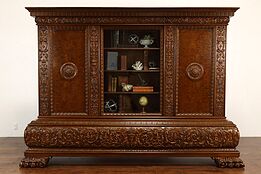 Renaissance Antique Walnut & Burl Office or Library Bookcase, Paw Feet #41887