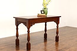 Tudor Antique Carved Walnut Console, Library, Office or Breakfast Table #38344