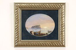Mediterranean Island Scene Antique Original Watercolor Painting 17.5" #41482