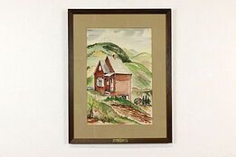 Farmhouse on Mountain Vintage Original Watercolor Painting 28.5" Van #40822