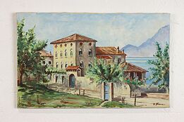 Summer at an Italian Villa & Lake Vintage Original Oil Painting Piner 19" #41259