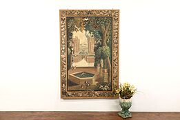 Neoclassic Design Vintage Tapestry Painting Garden Scene, Maitland Smith #41979