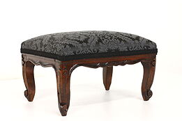 Country French Carved Beech Antique French Footstool, New Upholstery #41879