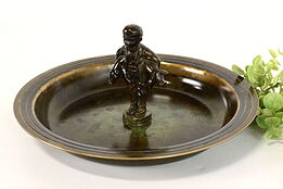 Boy With Pigs Farmhouse Antique Danish Bronze Ashtray or Jewelry Tray #42023