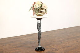 Art Deco Woman Sculpture Antique Marble Top Pedestal or Side Table #41483