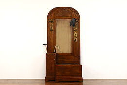 Arts & Crafts Art Nouveau Antique Craftsman Hall Stand, Bench & Mirror #41980