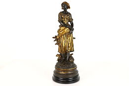 Traveling Maiden & Flowers French Statue Antique Sculpture, Anfrie #41927